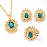 3 pieces Green 18k Gold Plated Austrian Crystal Necklace, Earrings, Ring set